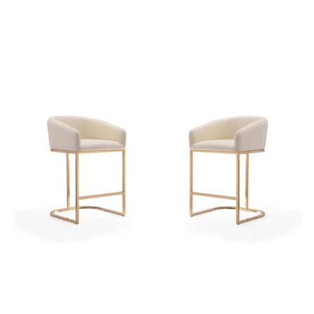 Manhattan Comfort Louvre Counter Stool in Cream and Titanium Gold (Set of 2) 2-CS009-CR